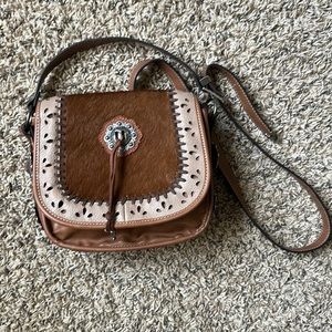 Justin purse leather cow hair purse brown country western rodeo